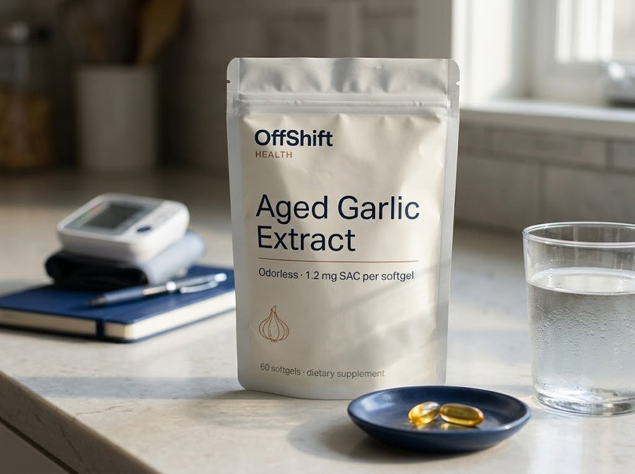 On the kitchen counter with a blood pressure cuff
